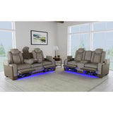 Lantana Power Motion Loveseat with Power Headrest, Led, and Console in Rocky Grey/Brown - Tampa Furniture Outlet