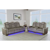 Lantana Power Motion Loveseat with Power Headrest, Led, and Console in Rocky Grey/Brown - Tampa Furniture Outlet
