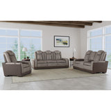 Lantana Power Motion Loveseat with Power Headrest, Led, and Console in Rocky Grey/Brown - Tampa Furniture Outlet