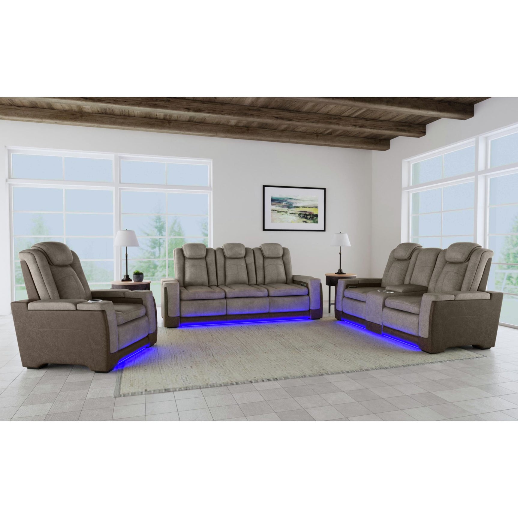 Lantana Power Motion Loveseat with Power Headrest, Led, and Console in Rocky Grey/Brown – SKU U-13660-10560-285PP | Elements