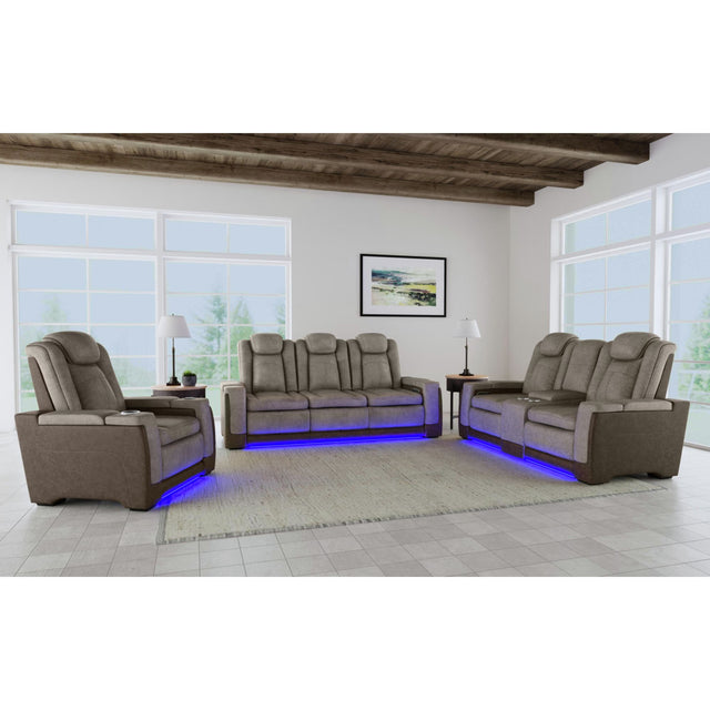 Lantana Power Motion Loveseat with Power Headrest, Led, and Console in Rocky Grey/Brown – SKU U-13660-10560-285PP | Elements