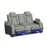 Lantana Power Motion Loveseat with Power Headrest, Led, and Console in Rocky Cement/Charcoal - Tampa Furniture Outlet