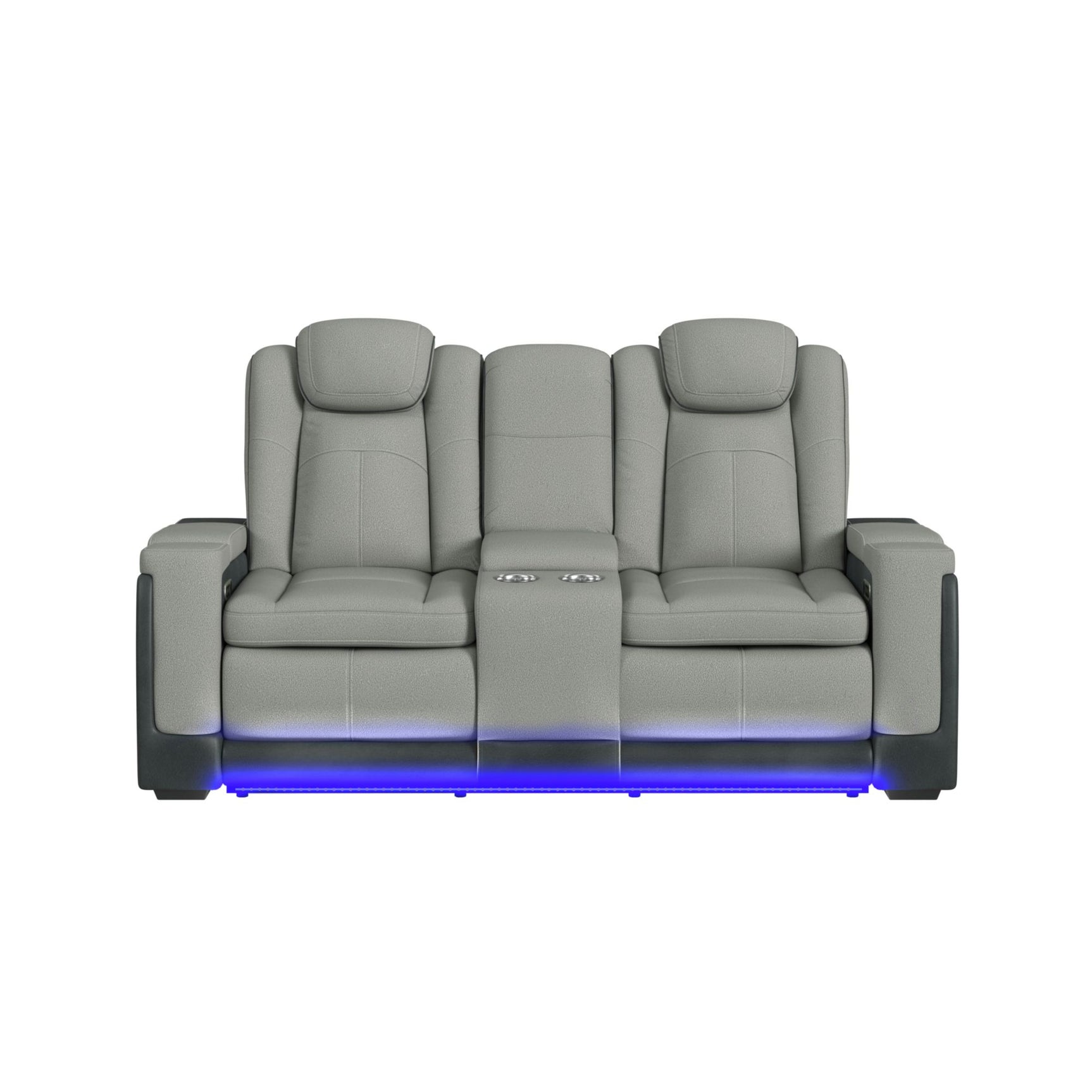 Lantana Power Motion Loveseat with Power Headrest, Led, and Console in Rocky Cement/Charcoal - Tampa Furniture Outlet