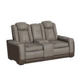 Lantana Power Motion Loveseat with Power Headrest, Led, and Console in Rocky Grey/Brown - Tampa Furniture Outlet