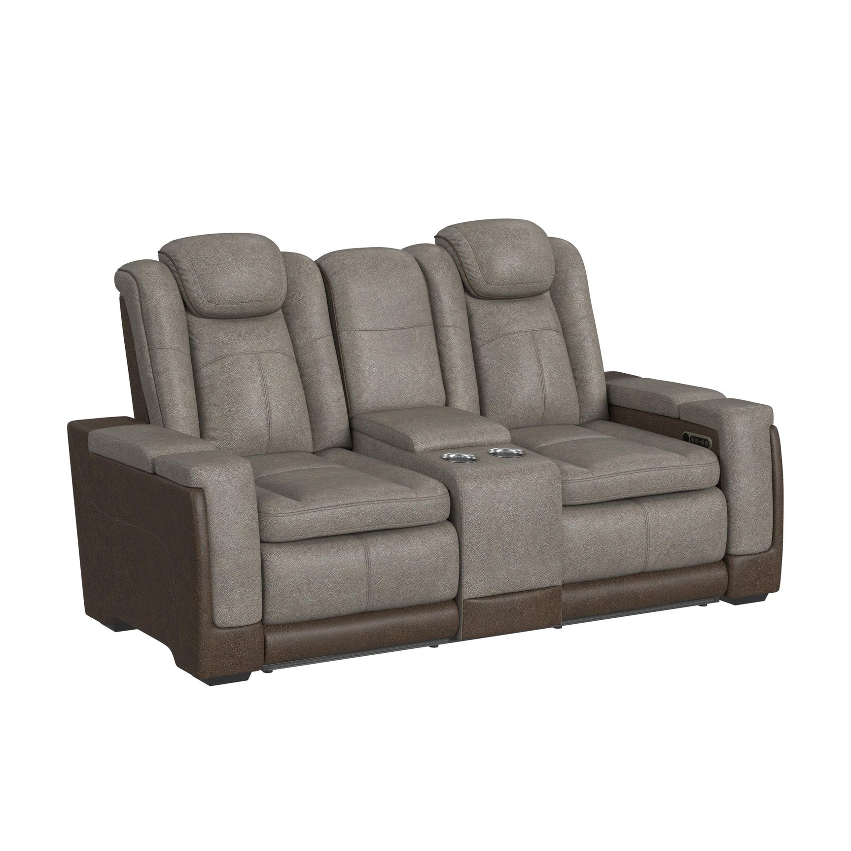 Lantana Power Motion Loveseat with Power Headrest, Led, and Console in Rocky Grey/Brown - Tampa Furniture Outlet