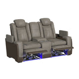 Lantana Power Motion Loveseat with Power Headrest, Led, and Console in Rocky Grey/Brown - Tampa Furniture Outlet