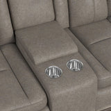 Lantana Power Motion Loveseat with Power Headrest, Led, and Console in Rocky Grey/Brown - Tampa Furniture Outlet