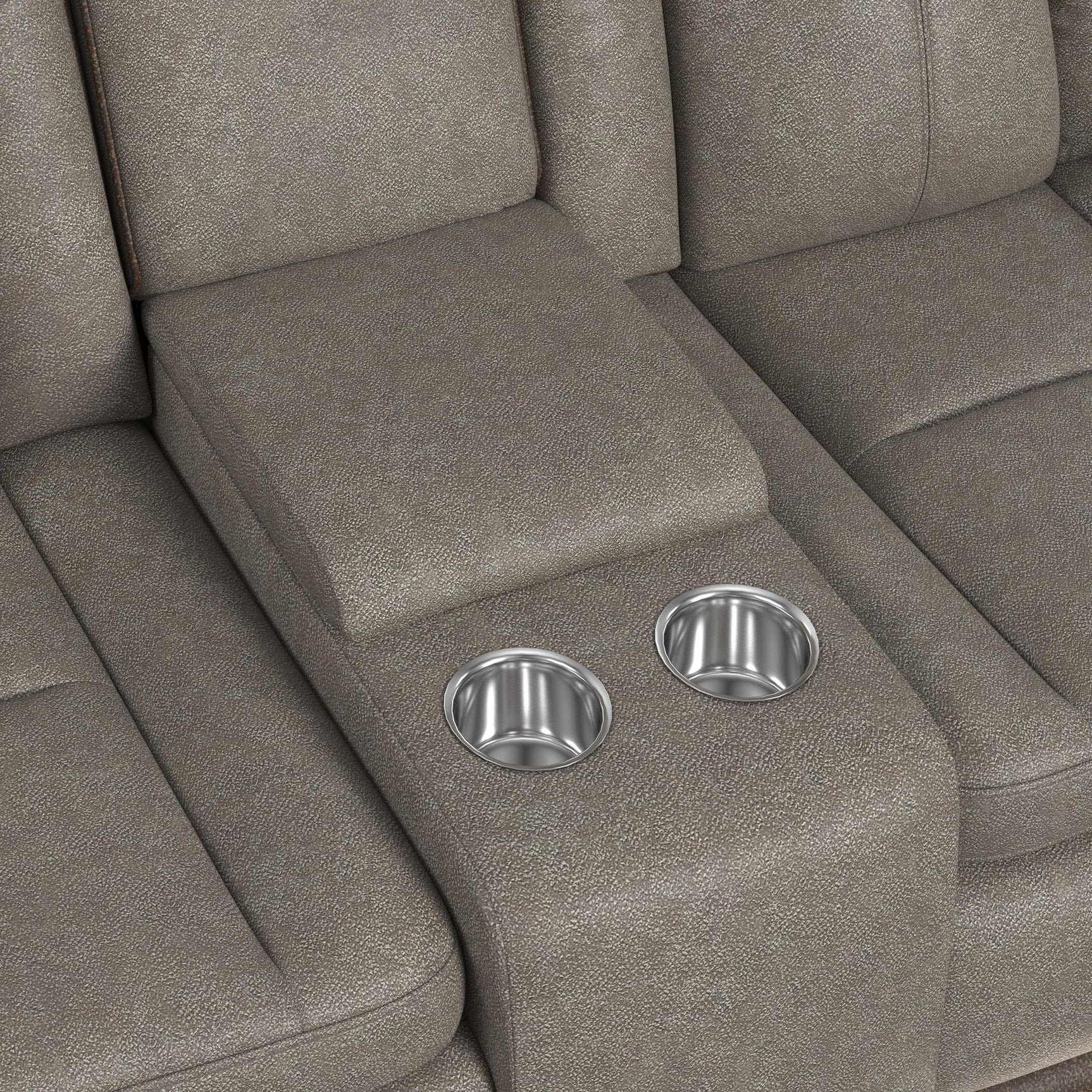 Lantana Power Motion Loveseat with Power Headrest, Led, and Console in Rocky Grey/Brown - Tampa Furniture Outlet
