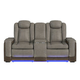 Lantana Power Motion Loveseat with Power Headrest, Led, and Console in Rocky Grey/Brown - Tampa Furniture Outlet