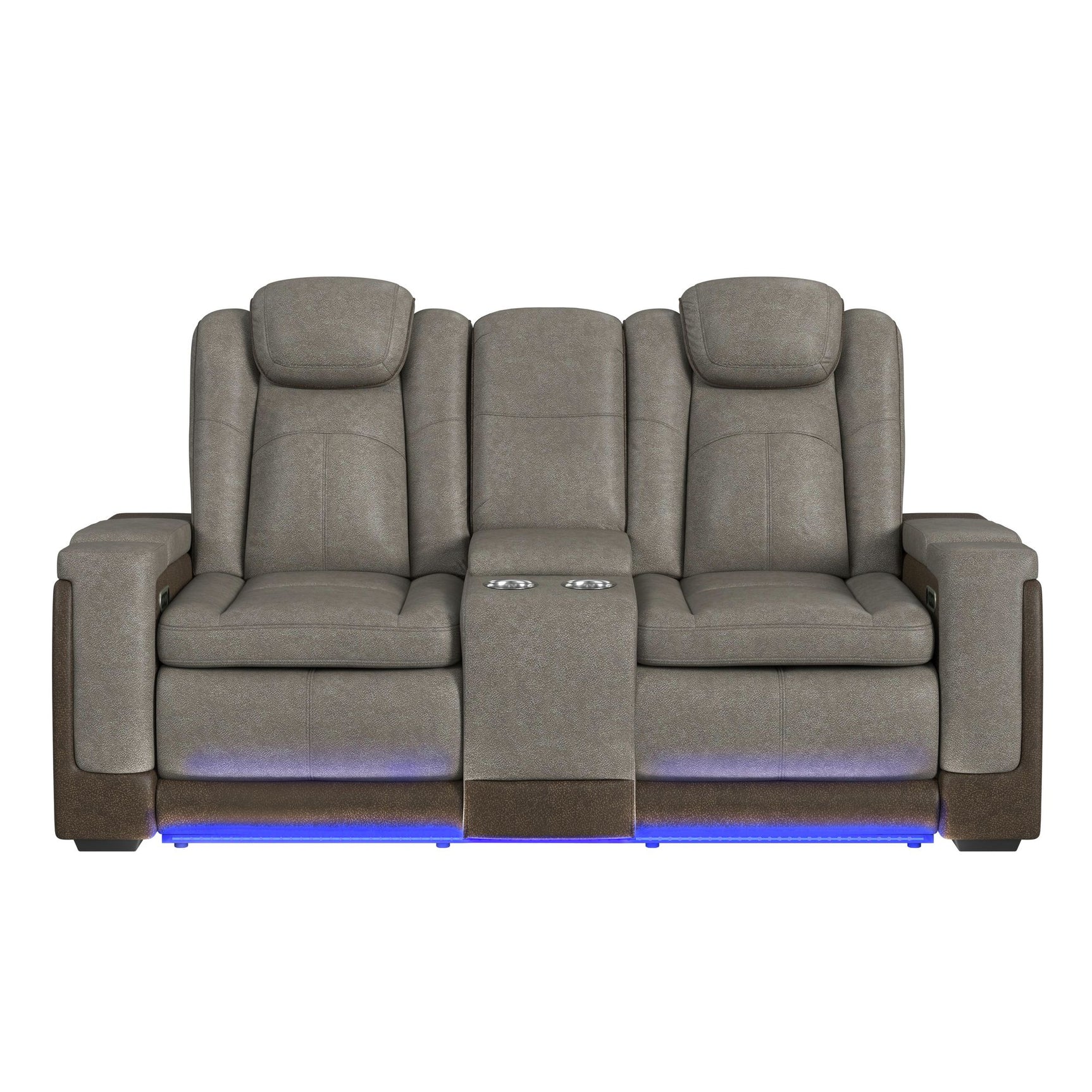 Lantana Power Motion Loveseat with Power Headrest, Led, and Console in Rocky Grey/Brown - Tampa Furniture Outlet