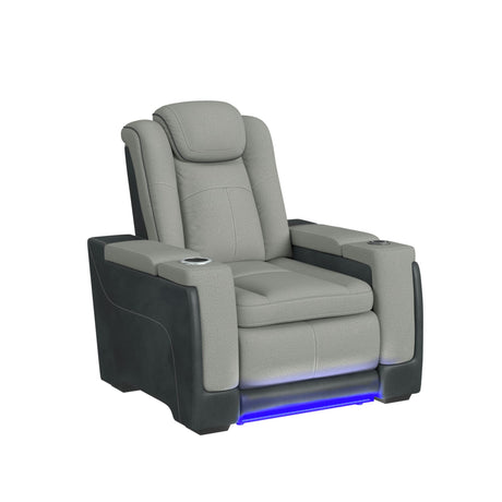 Lantana Power Motion Recliner with Power Headrest, Led, wireless charger and Cup holder in Rocky Cement/Charcoal - Tampa Furniture Outlet