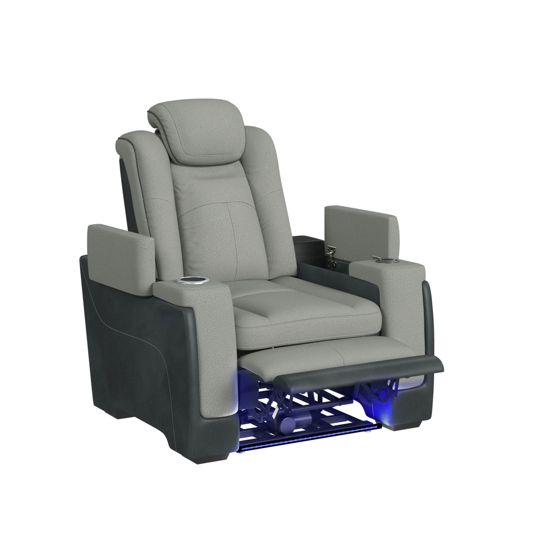 Lantana Power Motion Recliner with Power Headrest, Led, wireless charger and Cup holder in Rocky Cement/Charcoal - Tampa Furniture Outlet