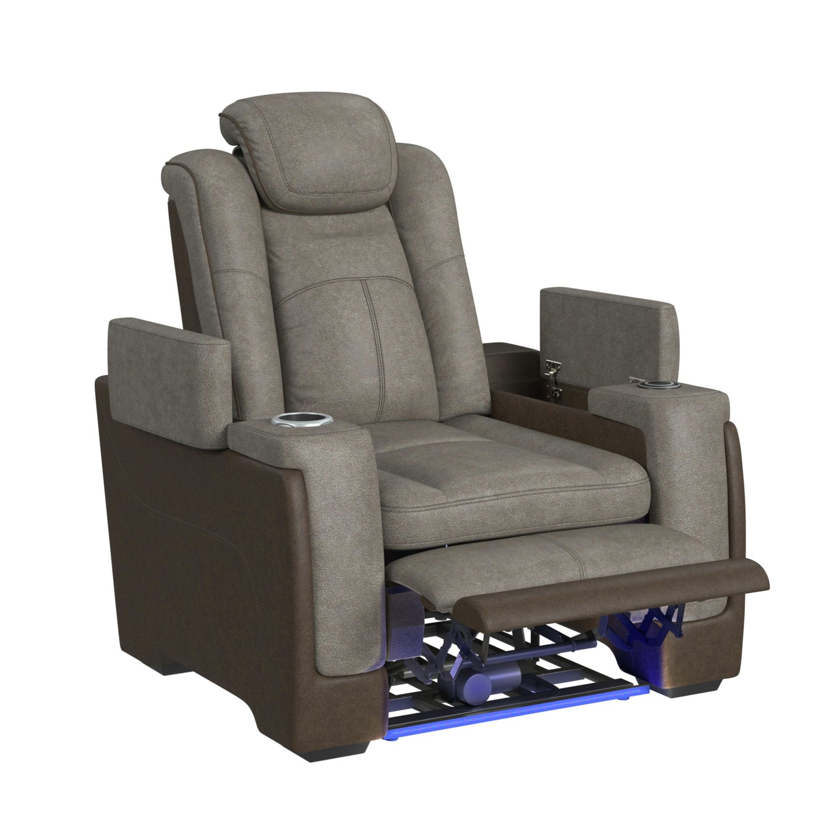 Lantana Power Motion Recliner with Power Headrest, Led ,wireless charger and cup holder in Rocky Grey/Brown - Tampa Furniture Outlet