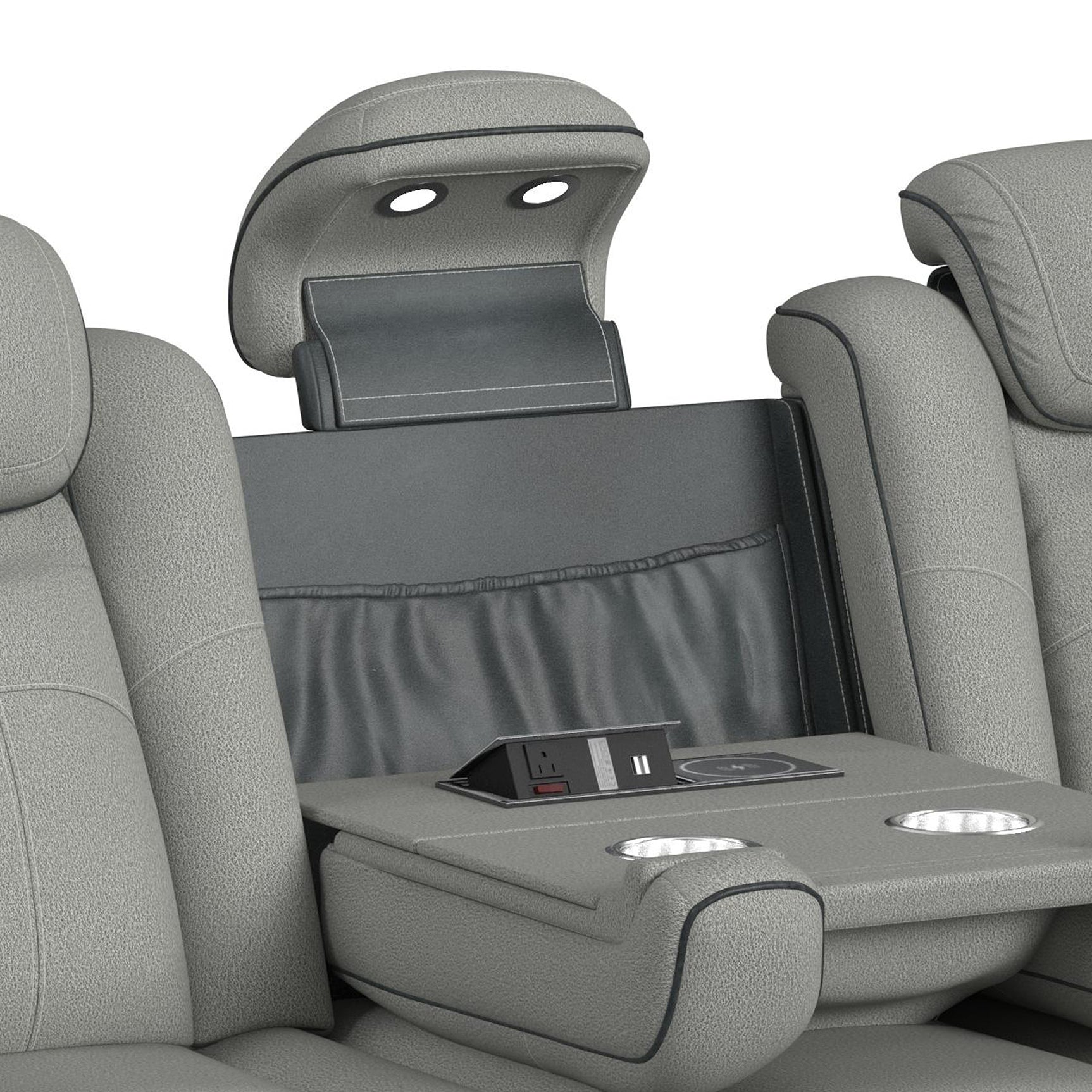 Lantana Power Motion Sofa with Power Headrest, Led, DDT, reading light and PWS in Rocky Cement/Charcoal - Tampa Furniture Outlet