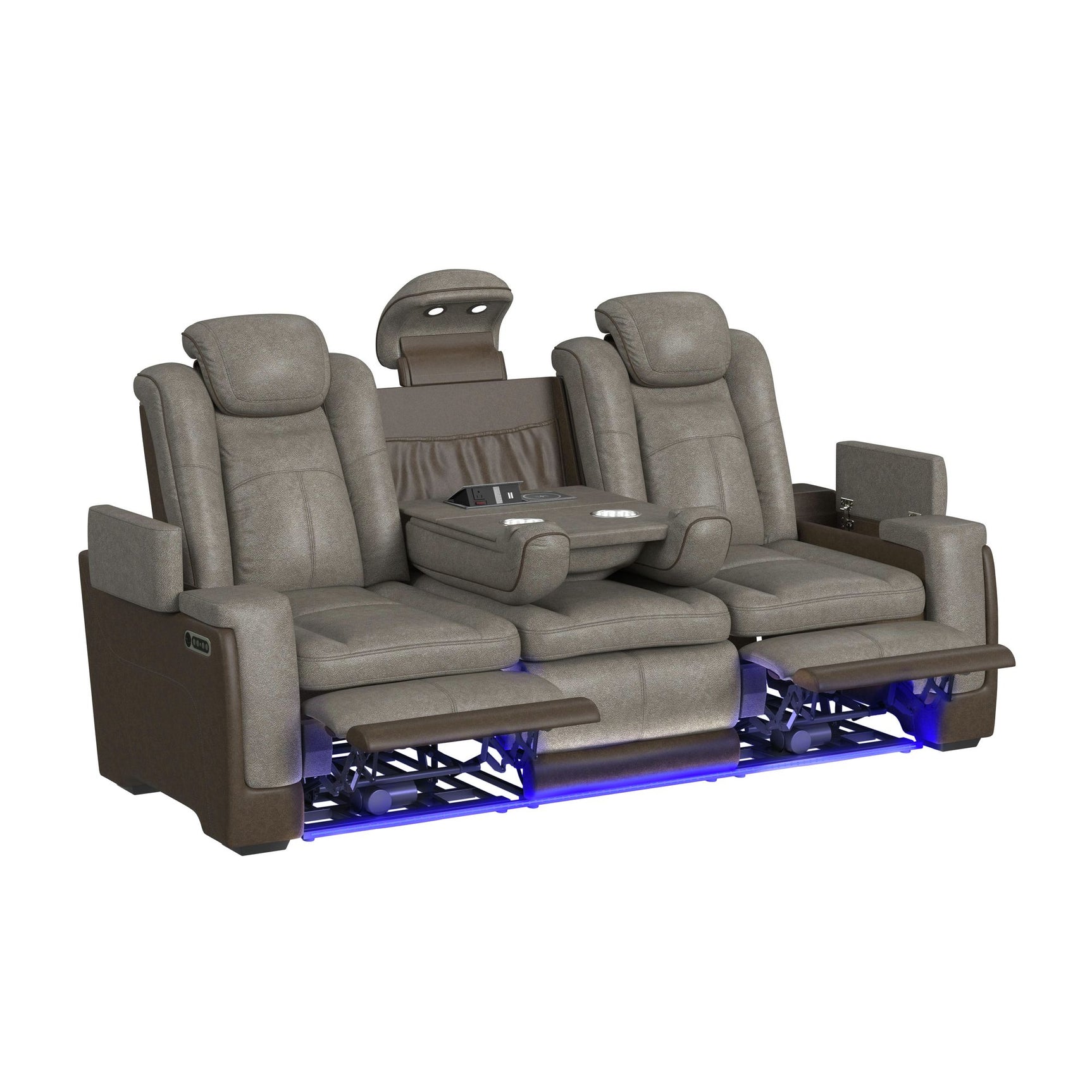 Lantana Power Motion Sofa with Power Headrest, Led, DDT, reading light and PWS in Rocky Grey/Brown - Tampa Furniture Outlet
