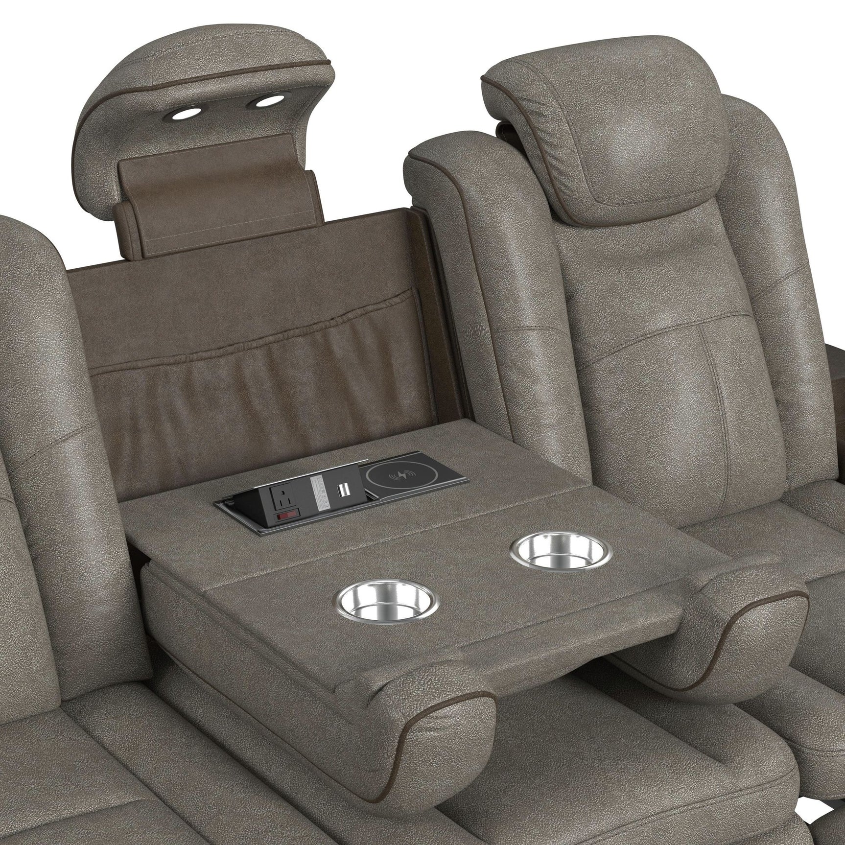 Lantana Power Motion Sofa with Power Headrest, Led, DDT, reading light and PWS in Rocky Grey/Brown - Tampa Furniture Outlet