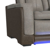 Lantana Power Motion Loveseat with Power Headrest, Led, and Console in Rocky Grey/Brown - Tampa Furniture Outlet