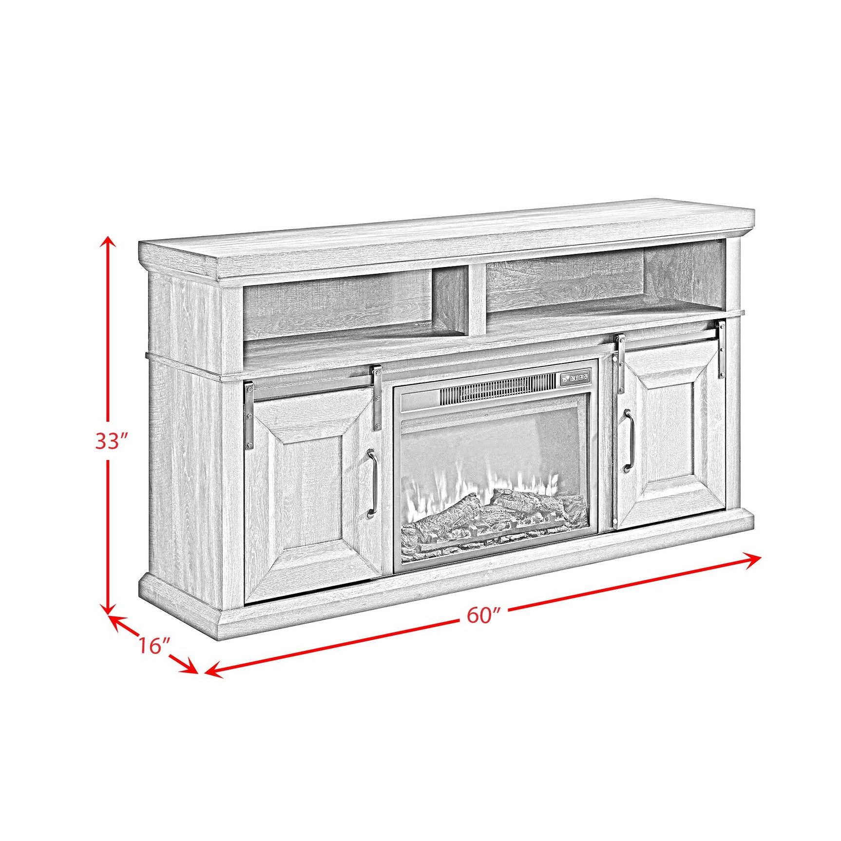 Macau Console with 23" Fireplace Insert in Grey