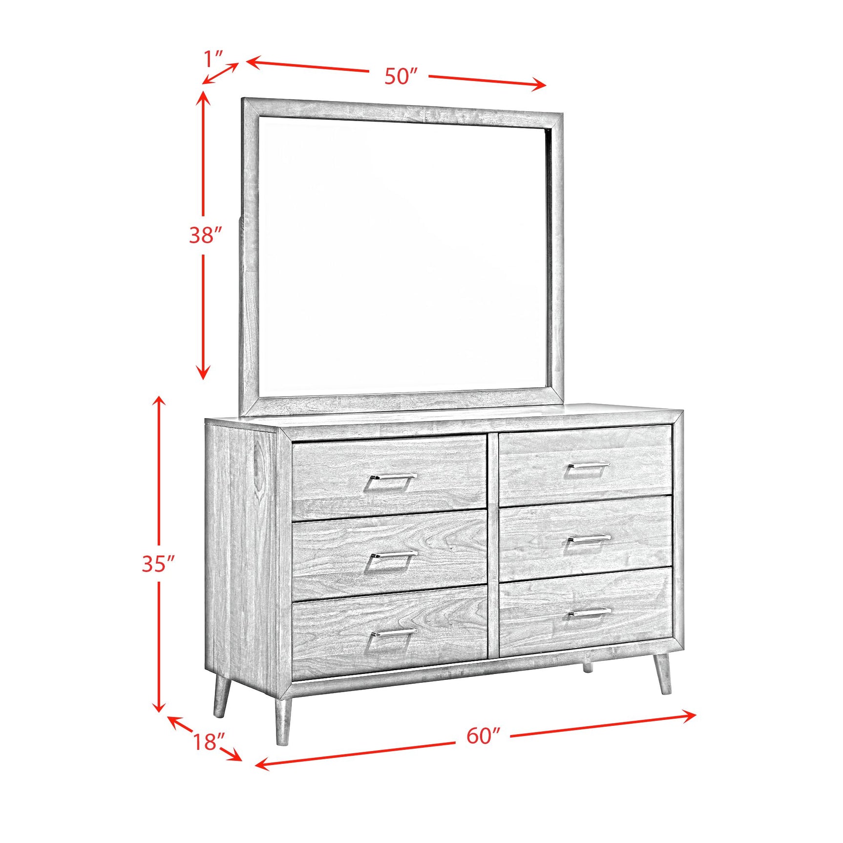 Malibu 6-Drawer Dresser & Mirror in Walnut