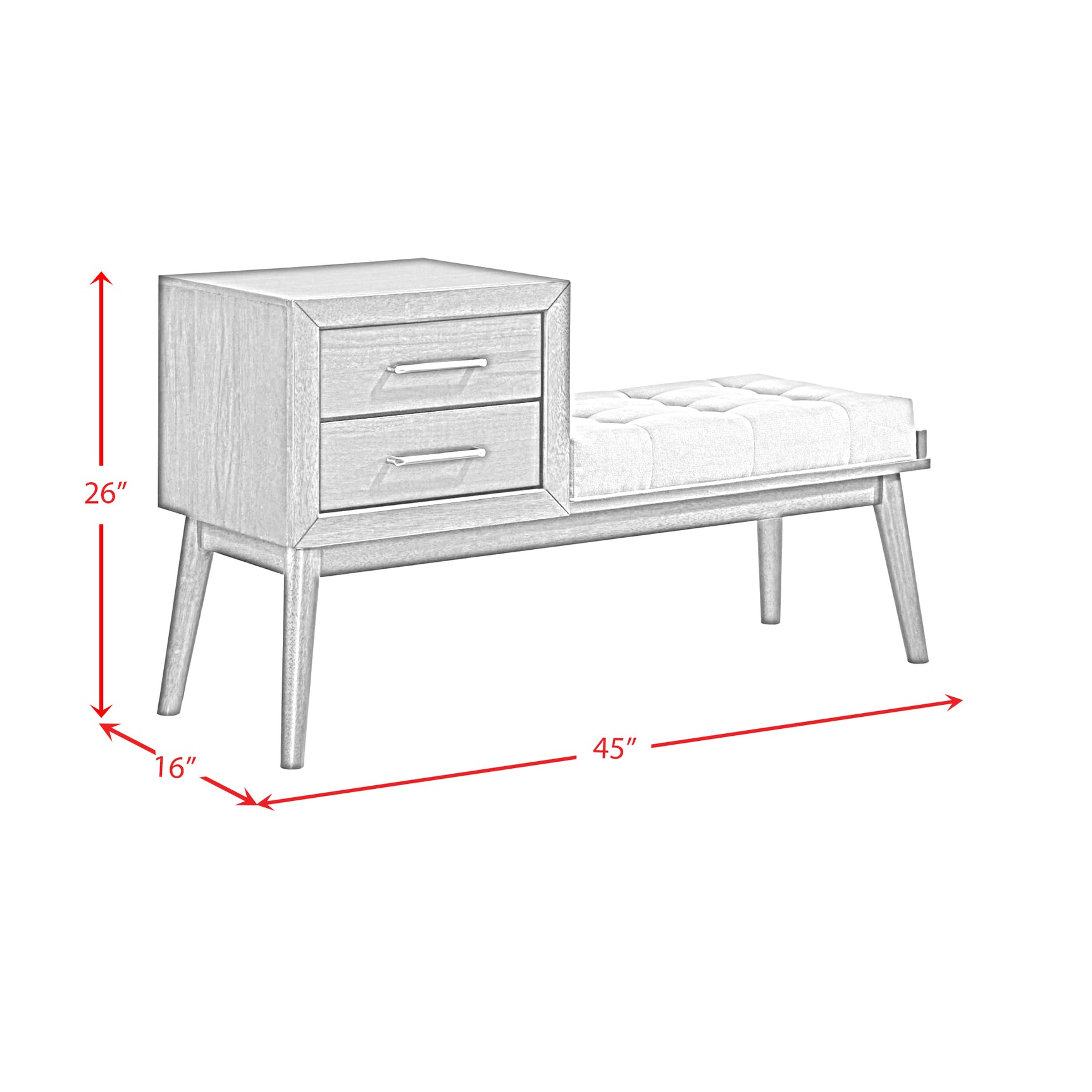 Malibu Bench with Grey Fabric in Walnut - Tampa Furniture Outlet