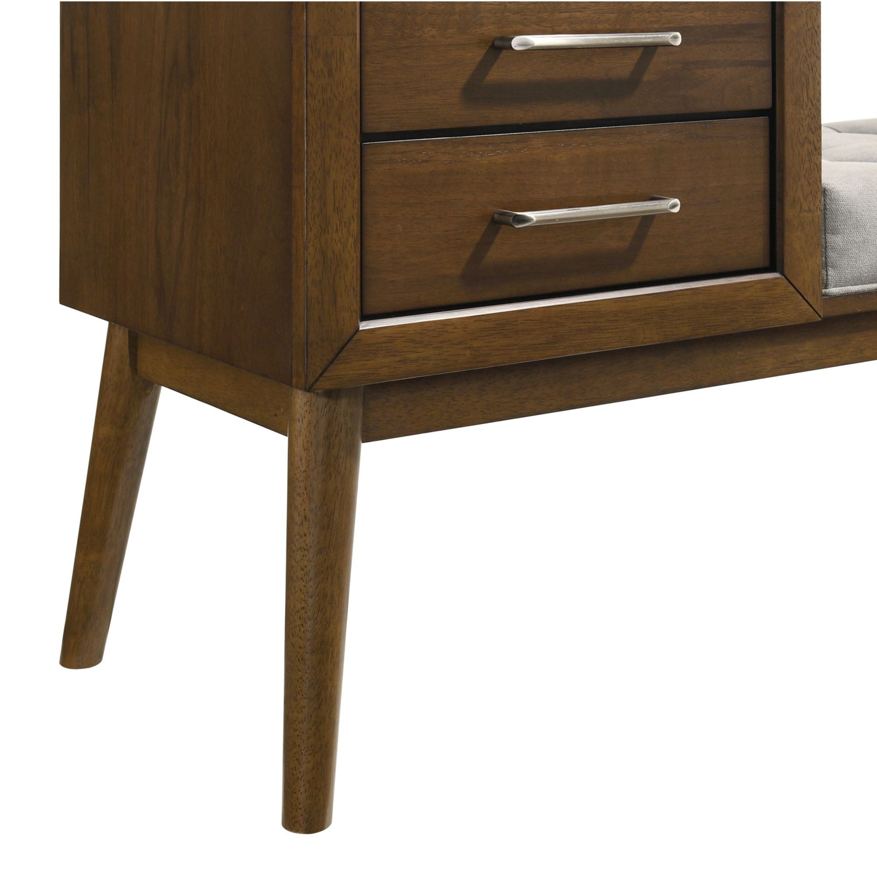 Malibu Bench with Grey Fabric in Walnut - Tampa Furniture Outlet