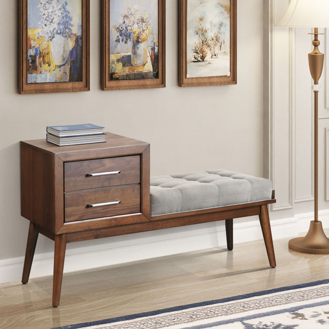 Malibu Bench with Grey Fabric in Walnut – SKU LA-4650-5-BN | Elements