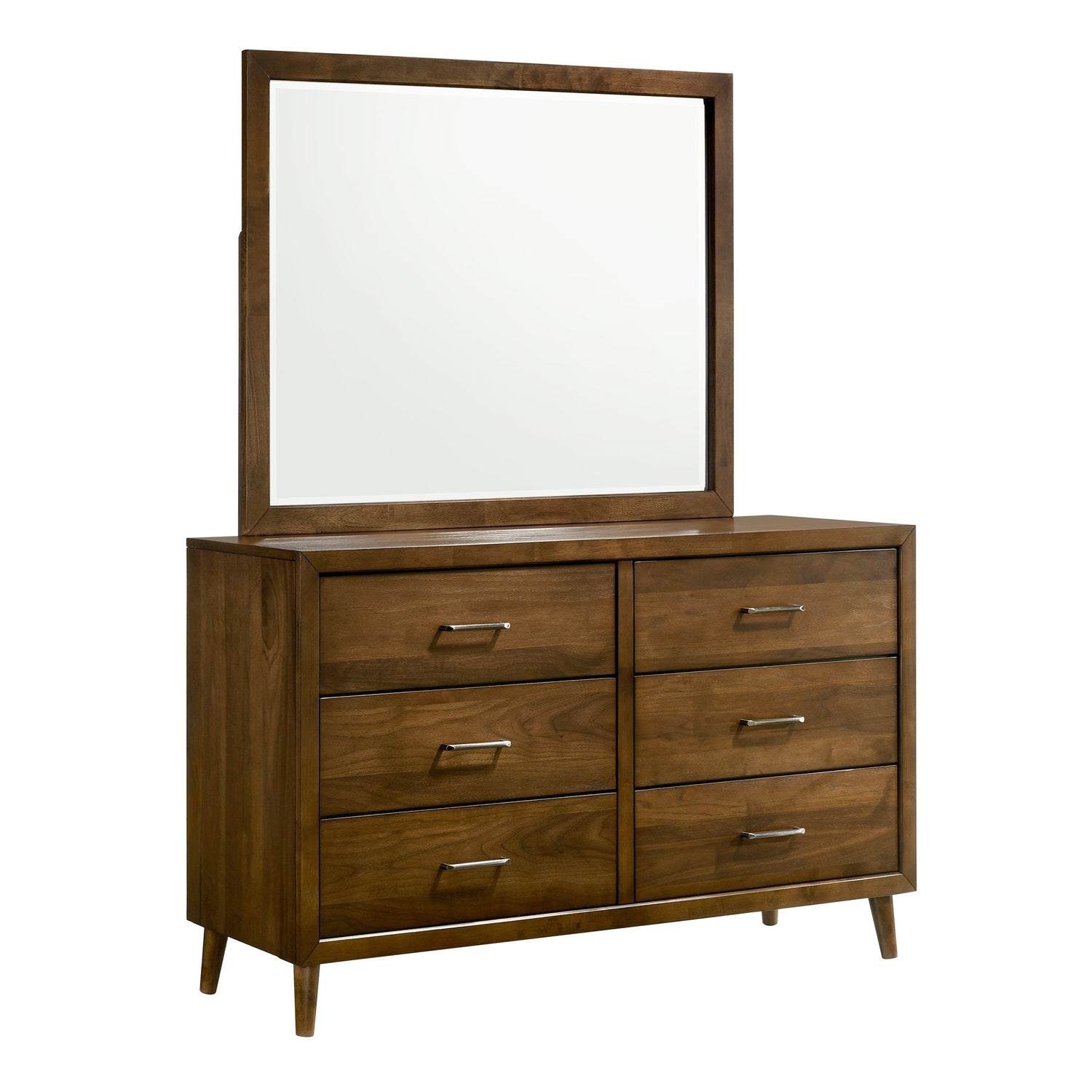 Malibu 6-Drawer Dresser & Mirror in Walnut - Tampa Furniture Outlet