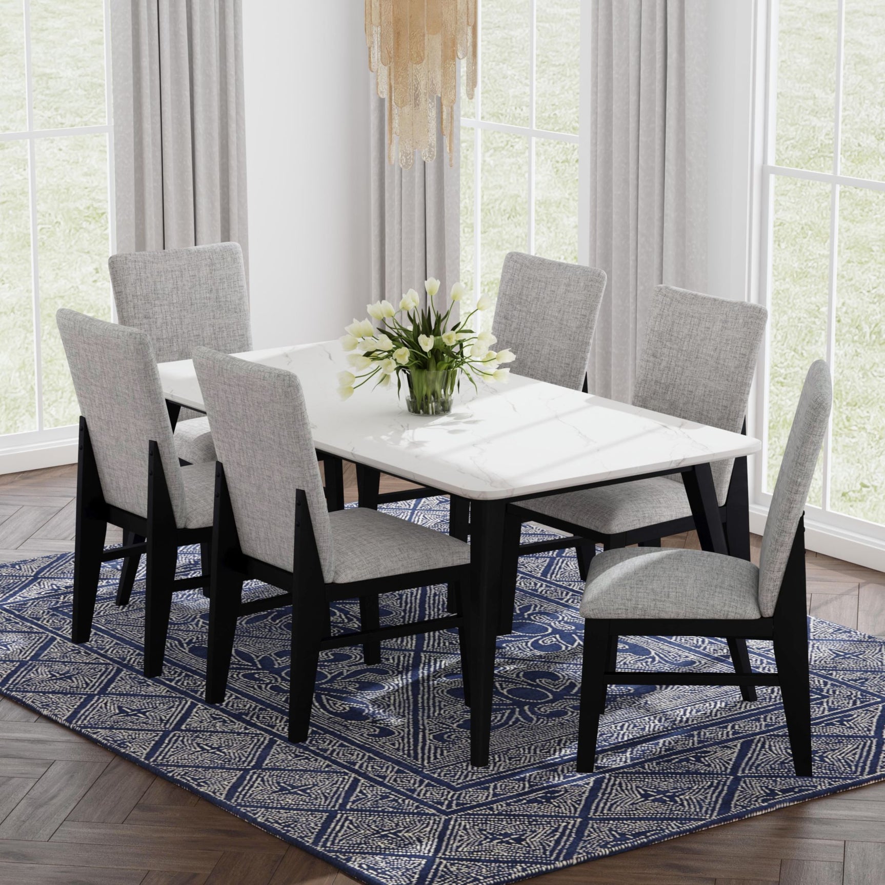 Marlene Dining Table with White Faux Marble Top in Black - Tampa Furniture Outlet