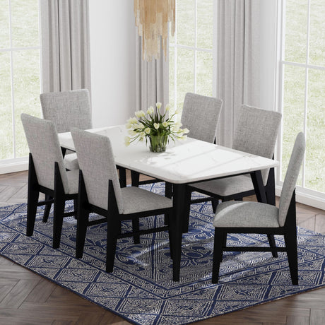 Marlene Dining Side Chair with Grey Fabric in Black (2 Per Carton) - Tampa Furniture Outlet