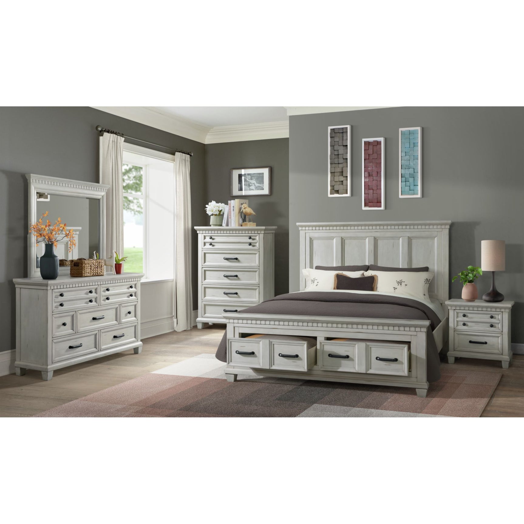 McCoy King Storage Bed in Antique White