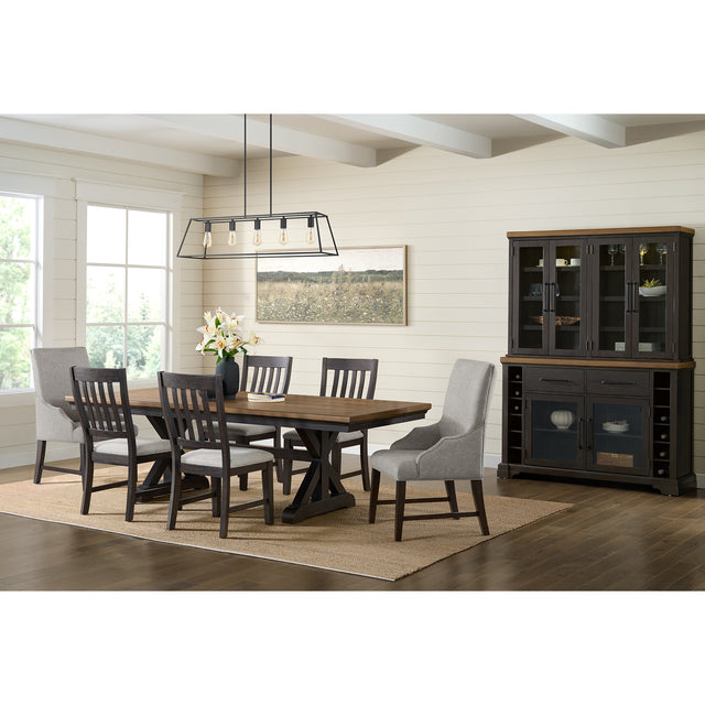 Montrose Dining Host Chair with Light Grey Fabric in Espresso (2 Per Carton) – SKU D-16670-8-HC | Elements