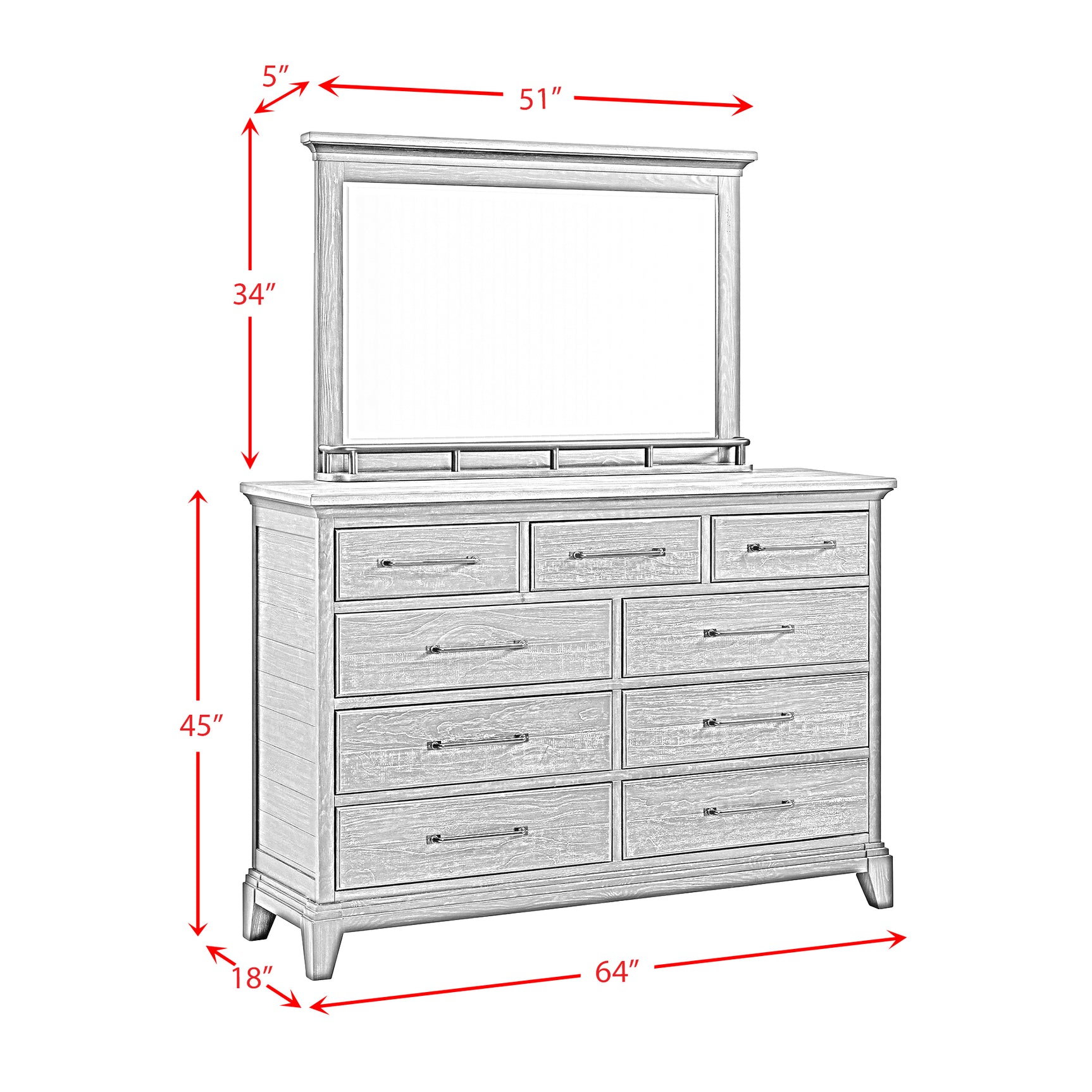 Montrose Dresser and Mirror Set in Espresso & Brown - Tampa Furniture Outlet