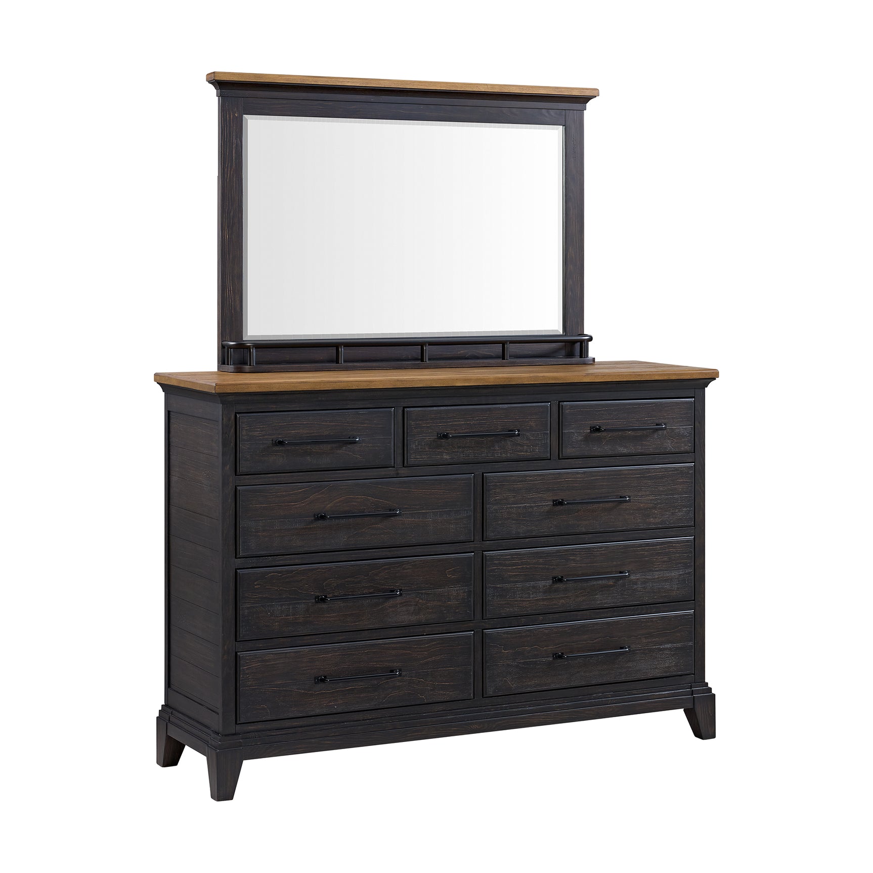 Montrose Dresser and Mirror Set in Espresso & Brown - Tampa Furniture Outlet