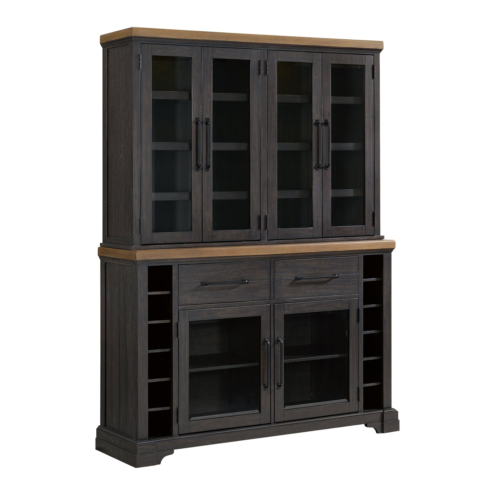 Montrose Server and Hutch with LED Light in Espresso and Brown - Tampa Furniture Outlet