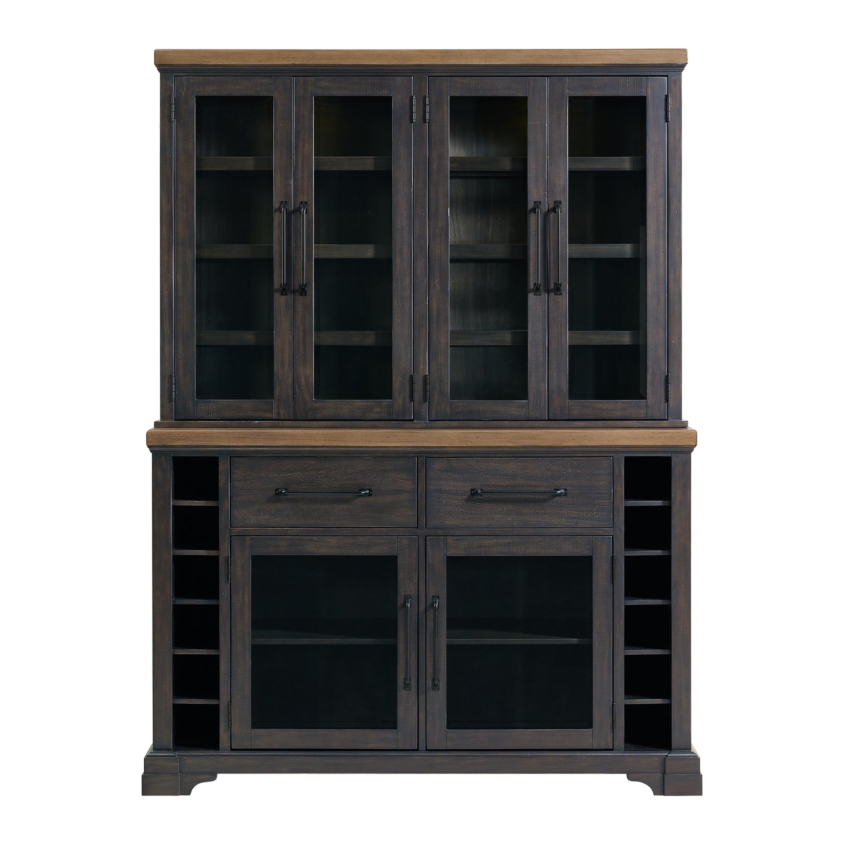 Montrose Server and Hutch with LED Light in Espresso and Brown - Tampa Furniture Outlet