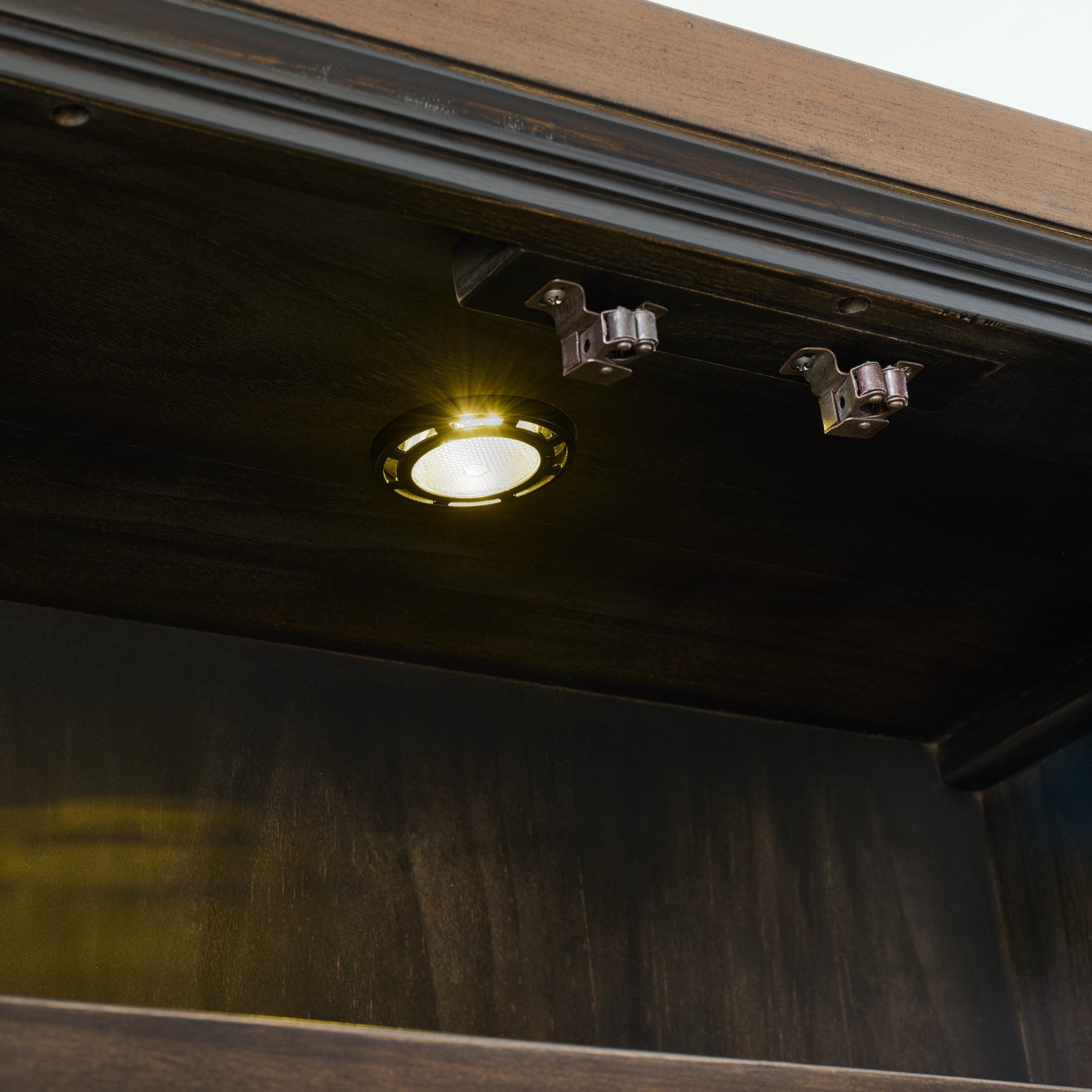Montrose Server and Hutch with LED Light in Espresso and Brown - Tampa Furniture Outlet