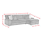 Nightfall RHF Chaise in Grand Cord Black with 2 self Pillows 20" - Tampa Furniture Outlet