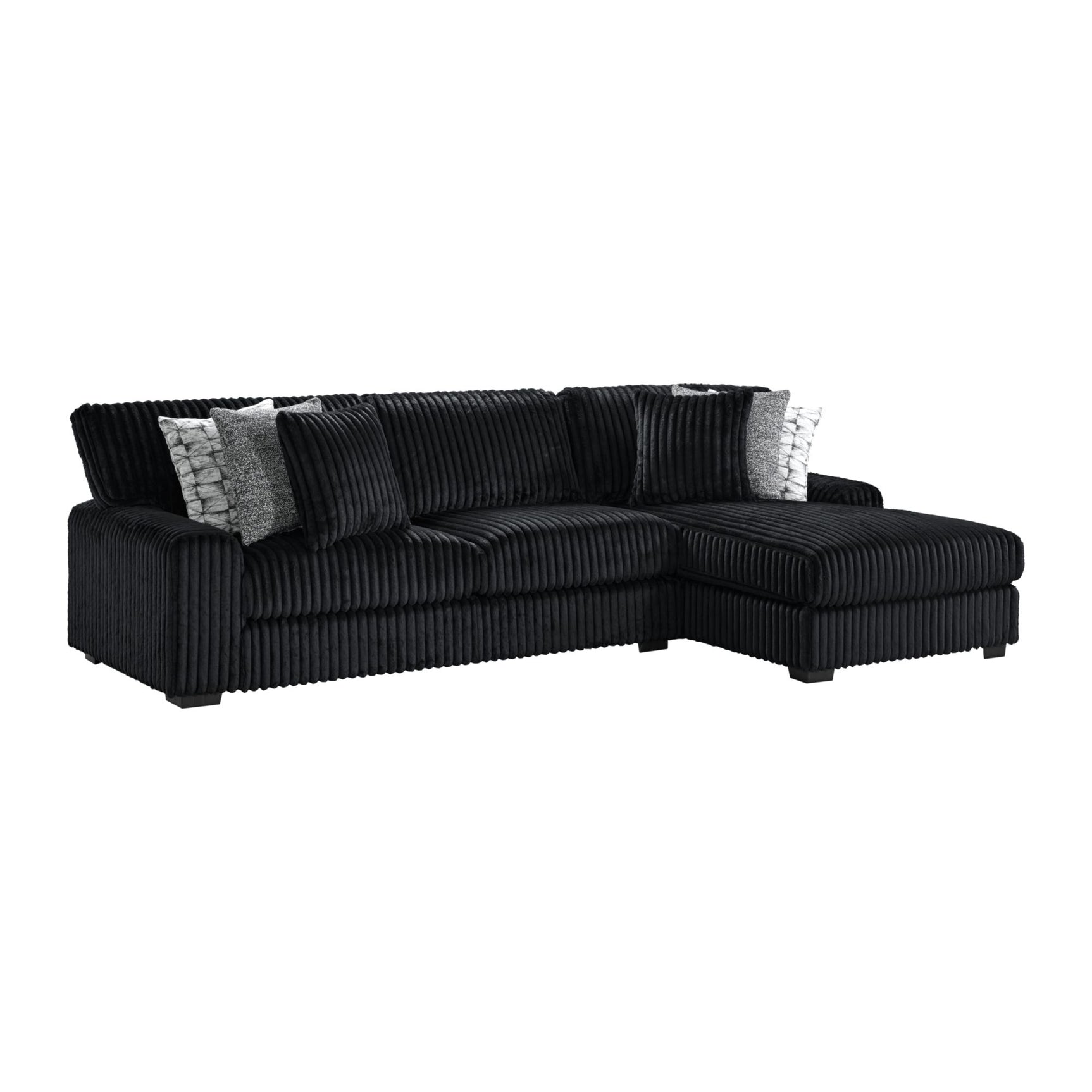 Nightfall RHF Chaise in Grand Cord Black with 2 self Pillows 20" - Tampa Furniture Outlet
