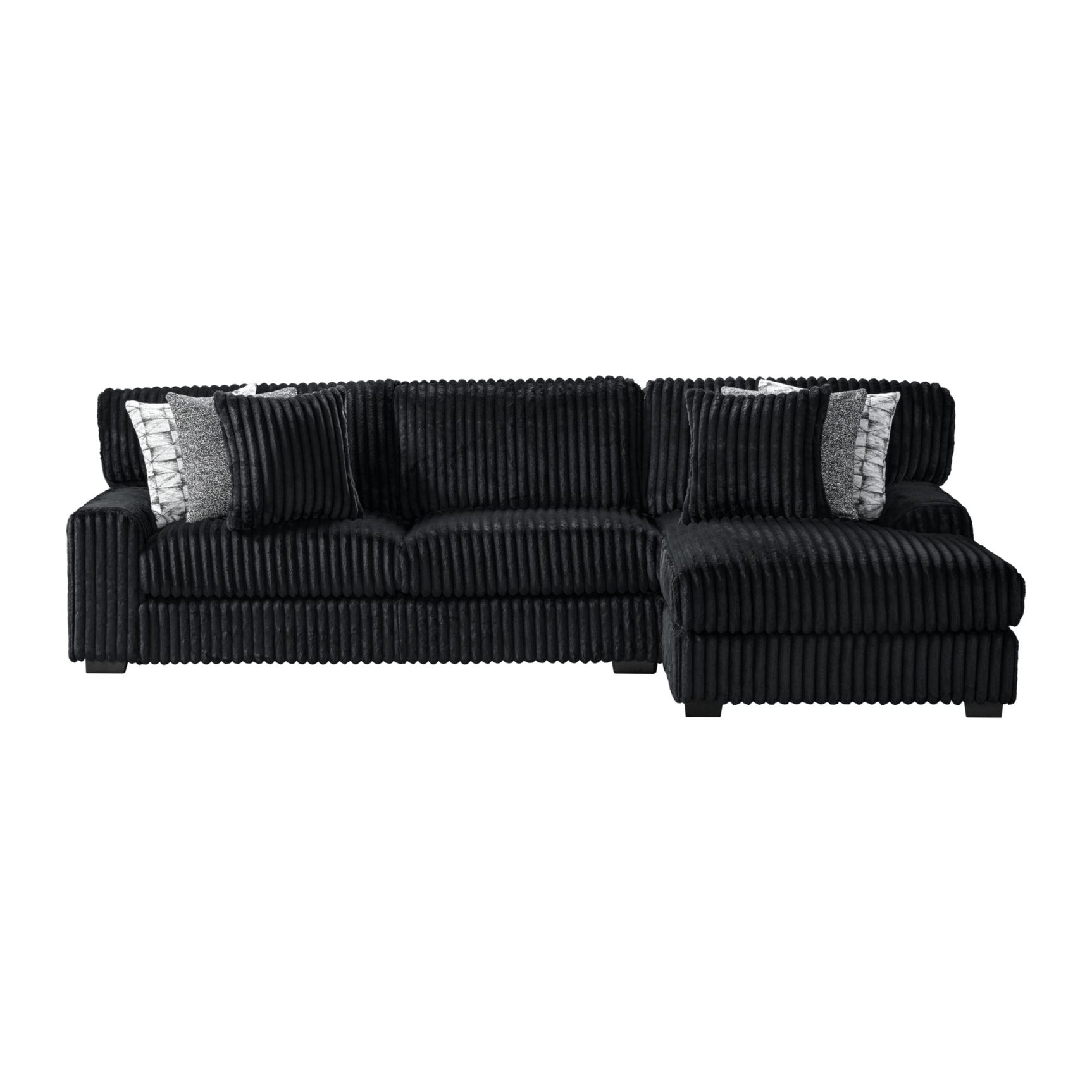 Nightfall RHF Chaise in Grand Cord Black with 2 self Pillows 20" - Tampa Furniture Outlet