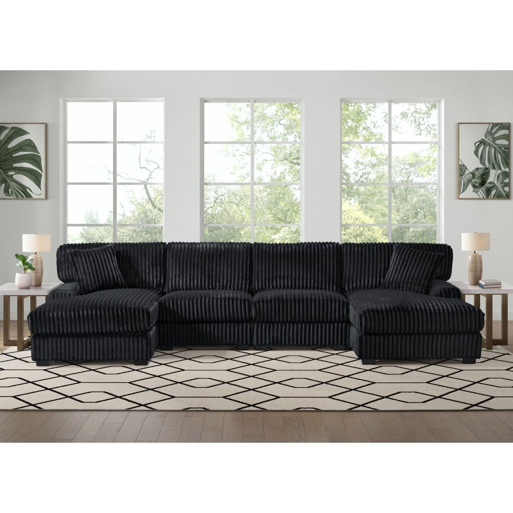 Nightfall RHF Chaise in Grand Cord Black with 1 Pillow 20" - Tampa Furniture Outlet