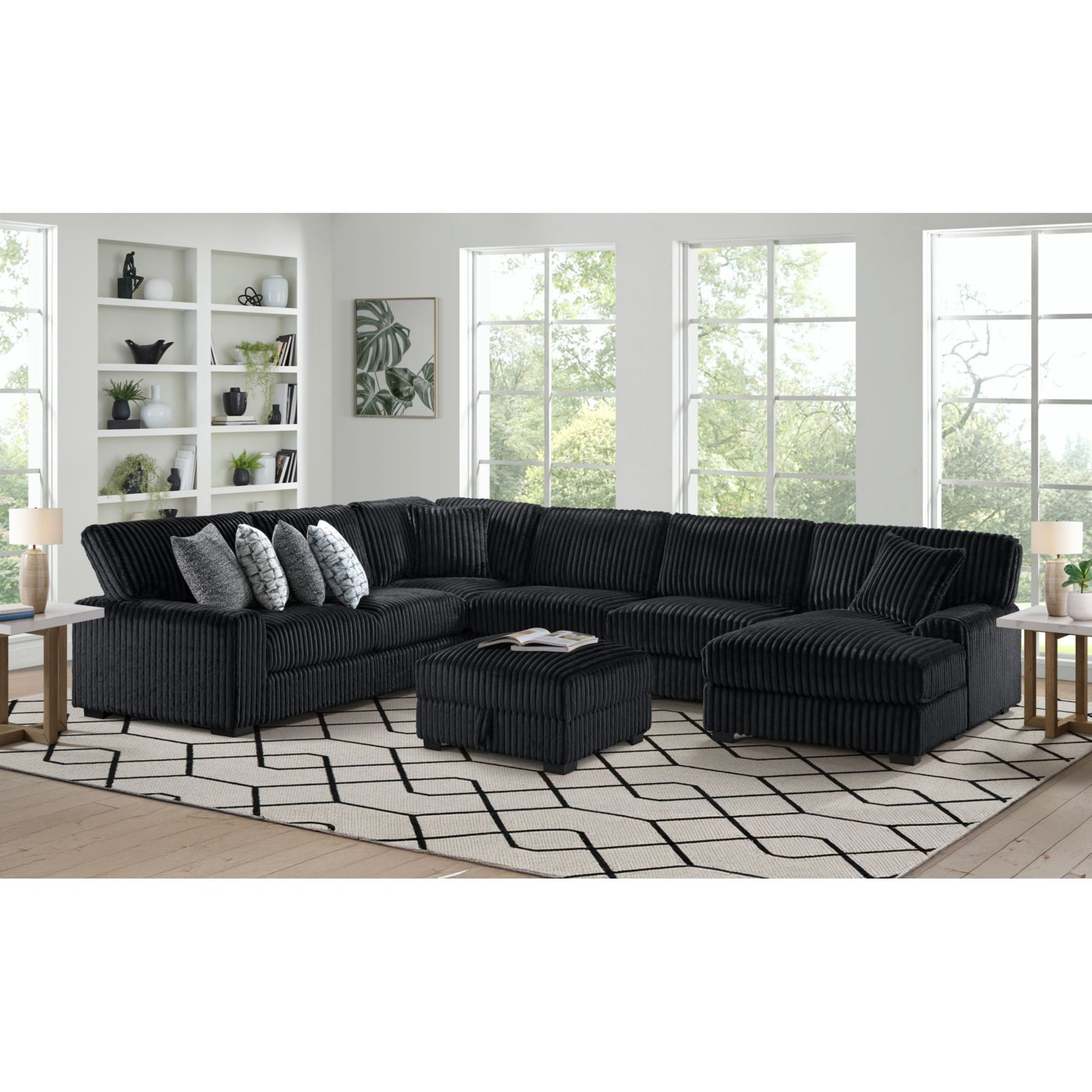 Nightfall Storage Ottoman in Grand Cord Black - Tampa Furniture Outlet