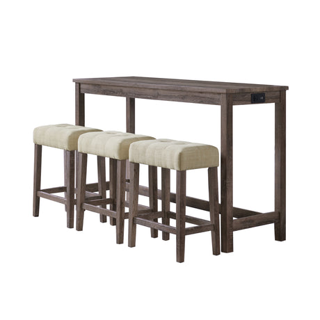 Oak Lawn Grey Bar Table Single Pack (Table + 3 Tan Fabric Stools)