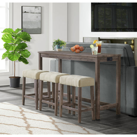 Oak Lawn Grey Bar Table Single Pack (Table + 3 Tan Fabric Stools) – SKU CDOL300BTSP | Elements