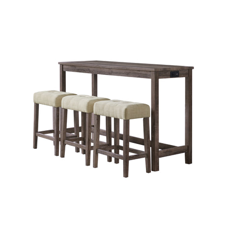 Oak Lawn Grey Bar Table Single Pack (Table + 3 Tan Fabric Stools) - Tampa Furniture Outlet
