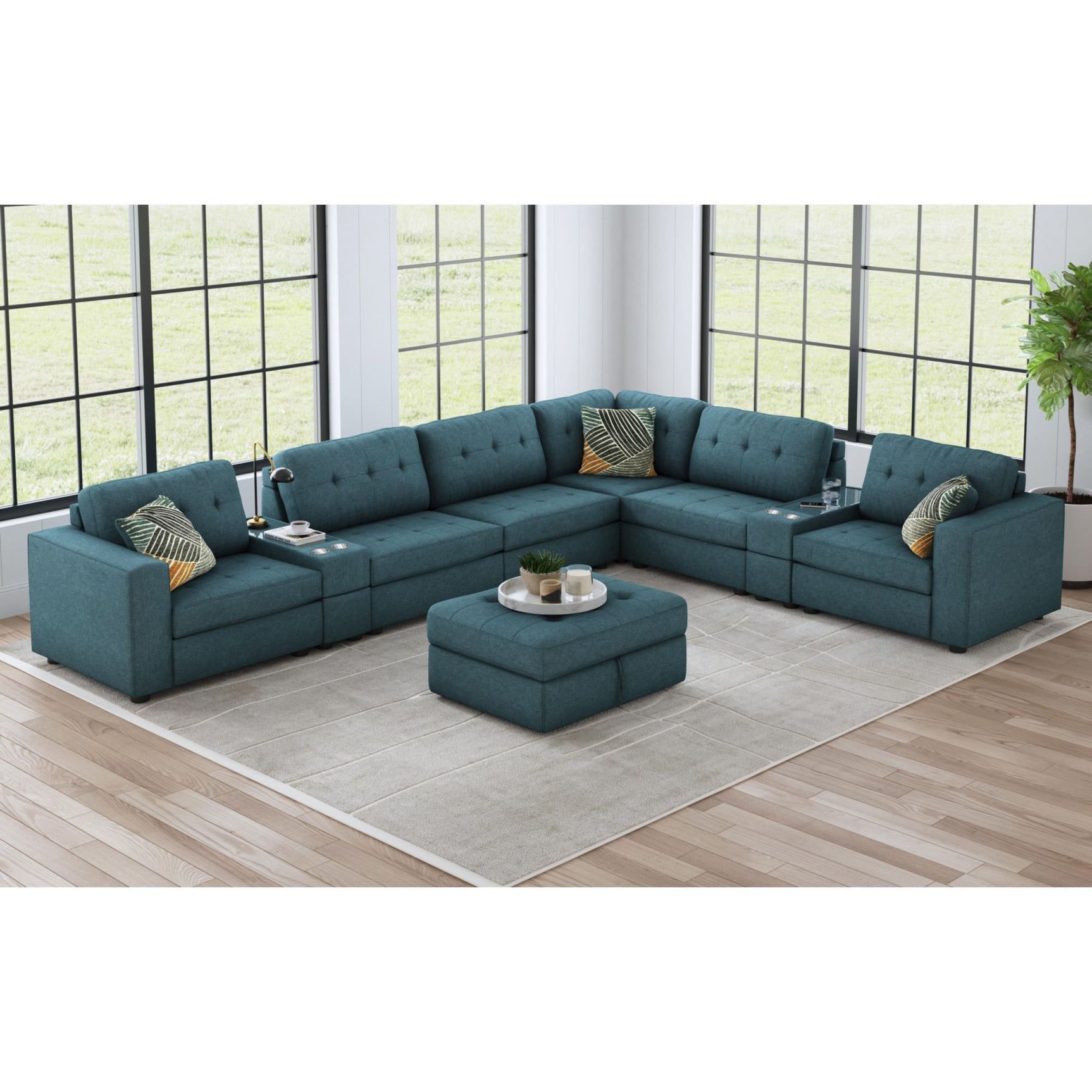 Options One Storage Ottoman in Palmer Plus Teal - Tampa Furniture Outlet