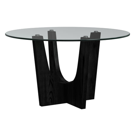 Oregon Round Counter Table with Glass Top in Black - Tampa Furniture Outlet