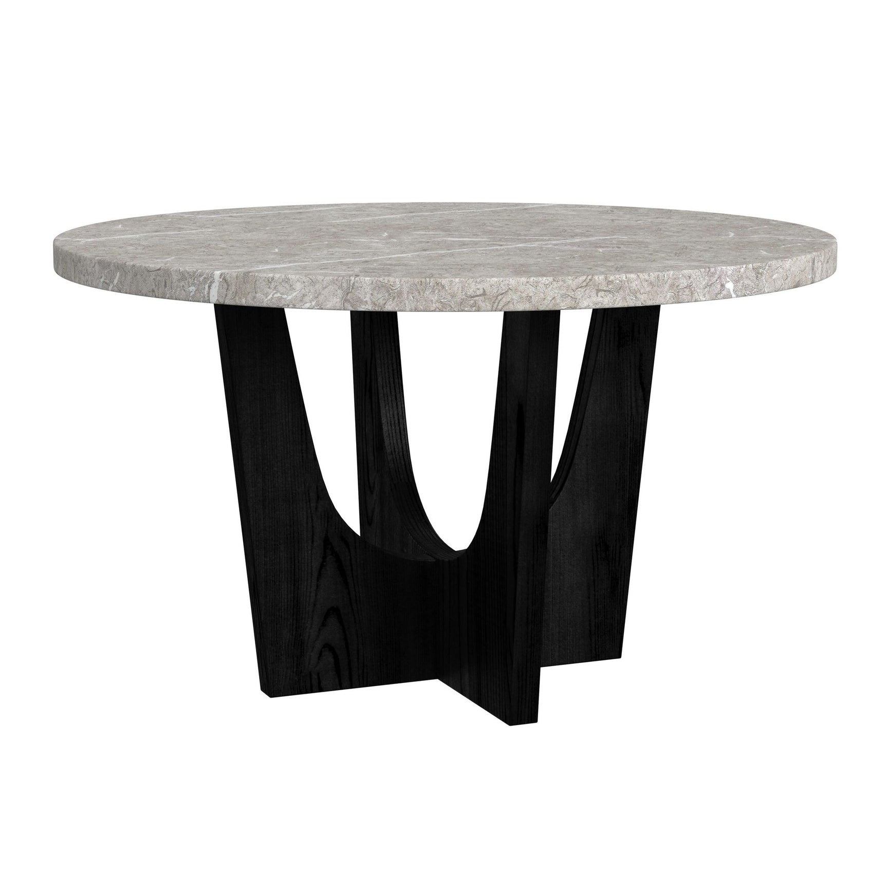 Oregon Round Dining Table with Grey Faux Marble Top in Black - Tampa Furniture Outlet