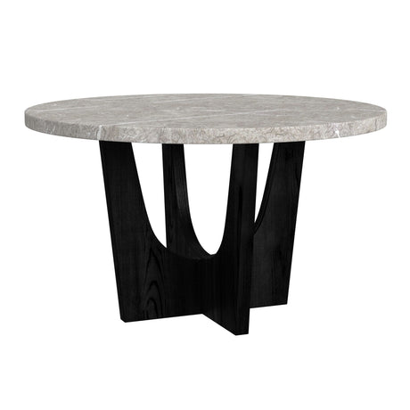 Oregon Round Dining Table with Grey Faux Marble Top in Black - Tampa Furniture Outlet