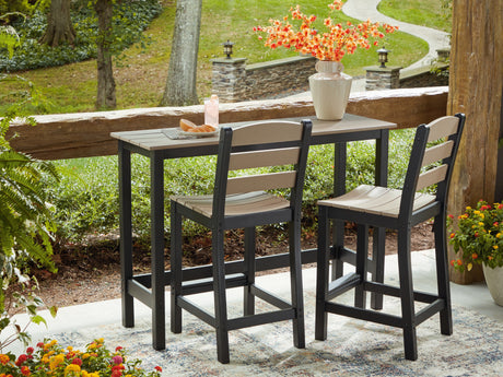Tampa Furniture Outlet - Ashley Furniture - Shoreline Beach Outdoor - Counter Table Set (3/CN) / Black/Beige - PCP221-113