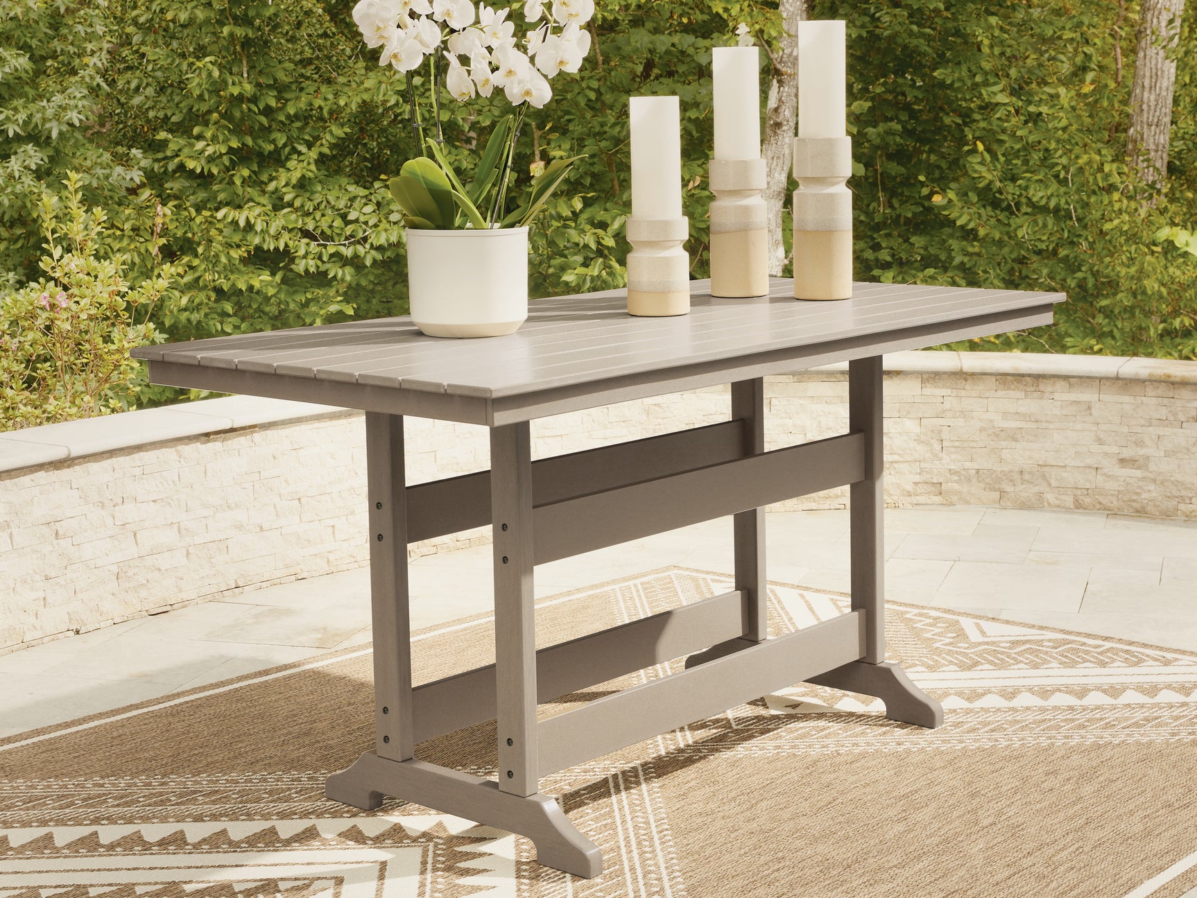 Tampa Furniture Outlet - Ashley Furniture - Seacliff Beach Outdoor - RECT COUNTER TABLE W/UMB OPT - PCP228-642